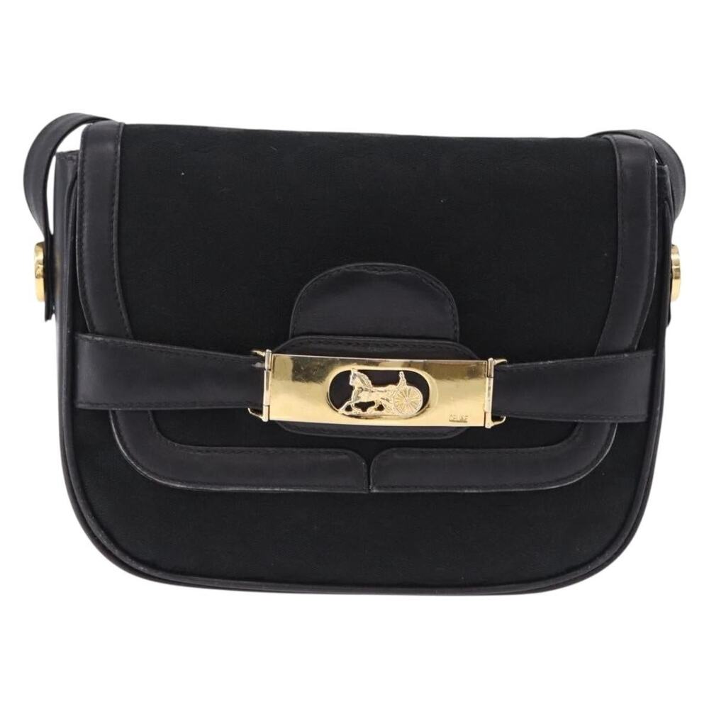Celine C Saluki Horse Carriage Shoulder Bag Black
